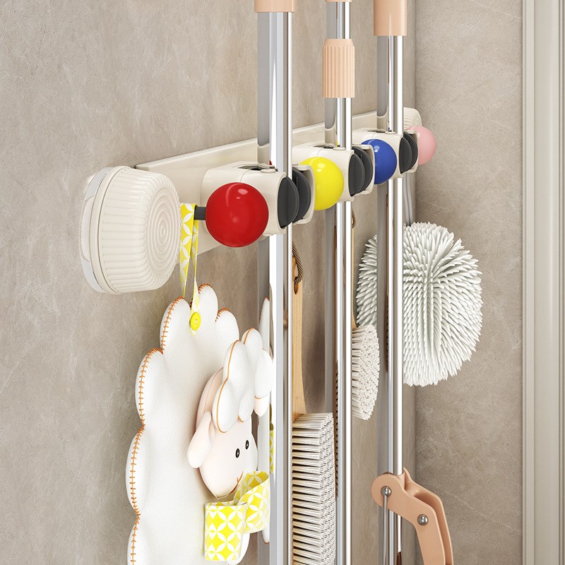卫生间吸盘拖把夹浴室免打孔固定挂钩壁挂K扣扫把置物收纳挂架碳