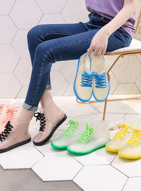 加试棉果冻透明防滑时尚防水鞋雨鞋雨靴胶鞋女短筒成人韩版保暖冬