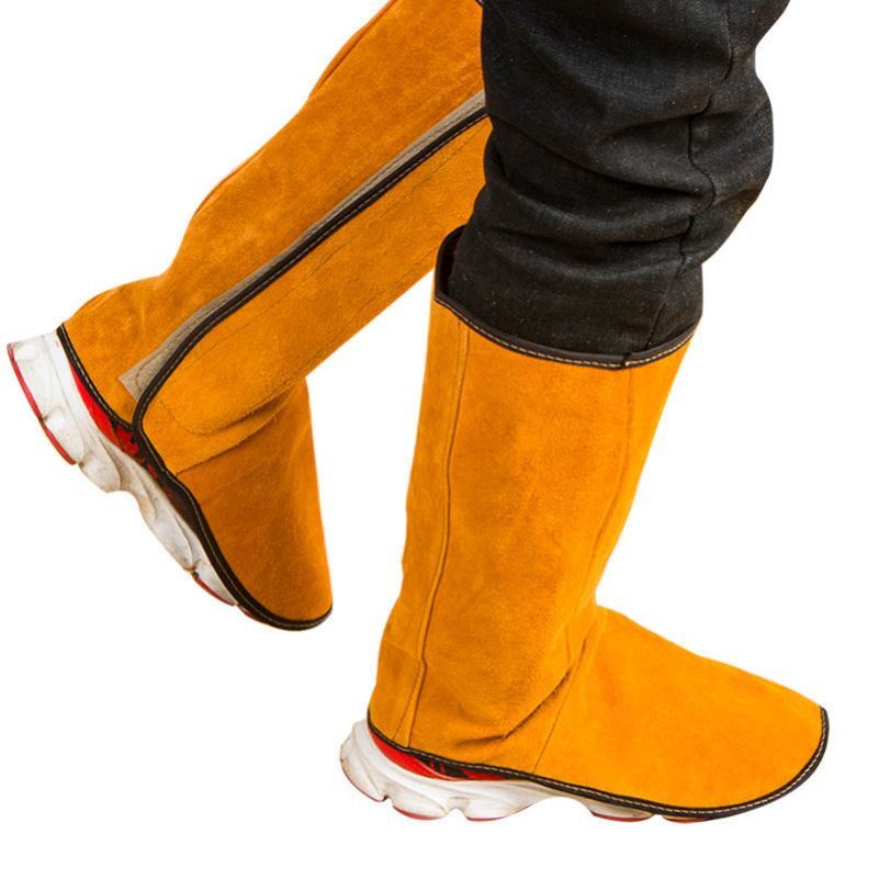 焊工脚套电焊护脚护腿 高帮牛皮劳保鞋套鞋盖耐脏帆布套脚盖包邮