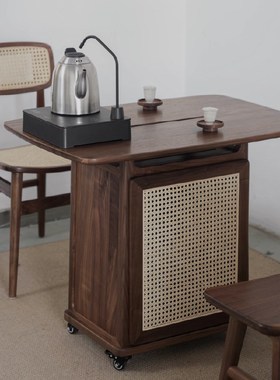 移动实木b阳台桌小户型茶几北美黑胡桃木客厅小茶桌带轮移动茶台