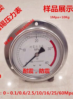 耐震压力表0～1/2.5/6/10/16/25/40/60Mpa/KG公斤表盘100带边