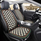 网红格子三件套汽车坐垫后排车垫四季 通用单座片卡通前排座椅垫子