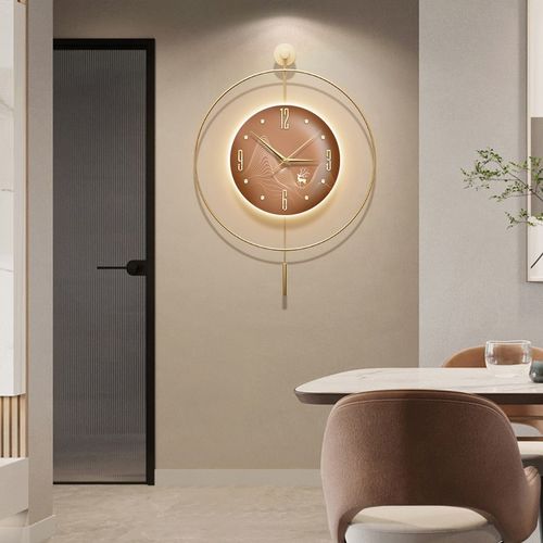 现代轻奢钟表餐厅装饰画极简福禄客厅时钟挂画高级感发光挂钟壁画