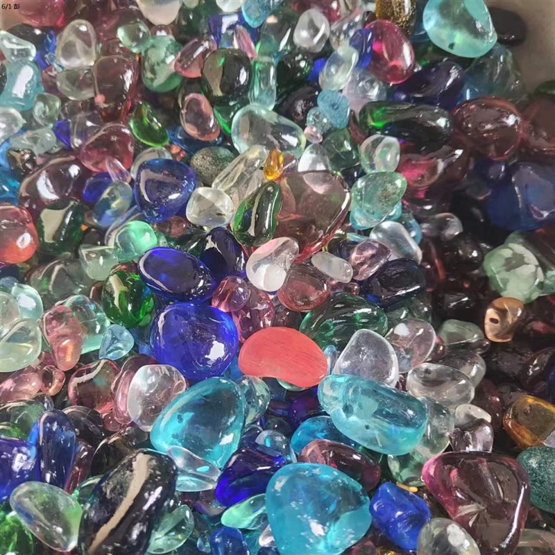 彩色玻璃石混色漂亮石头沙滩海D玻璃石七彩鱼缸水族造景装饰