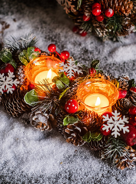 掬涵 圣诞节天然花环门挂松果挂件摆件圣诞树布置装饰品餐厅酒店