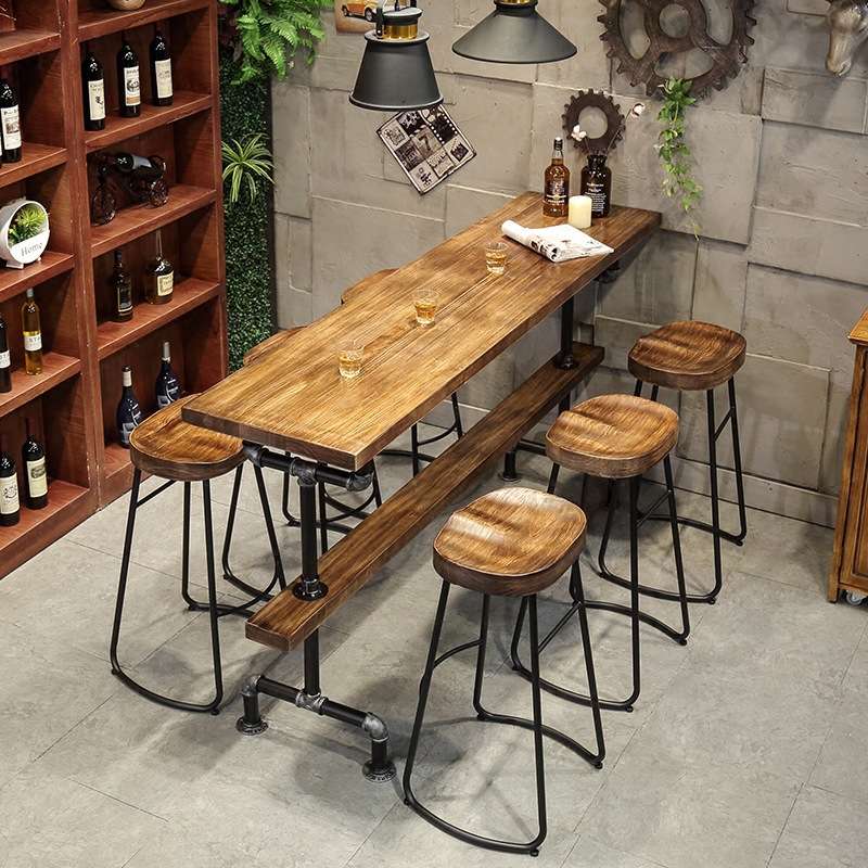 复古实木吧台桌家用高脚桌工业风咖啡厅奶茶店酒吧台桌椅长条桌子