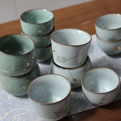 锔专用茶杯个人瓷杯单杯官窑茶具茶盏碗杯主人杯品茗杯钉陶瓷茶杯