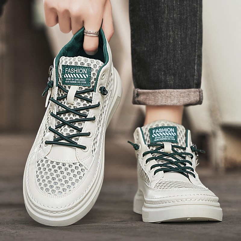 男鞋夏季网面透气防臭休闲运动网鞋薄款一脚蹬潮流百搭高帮平板鞋