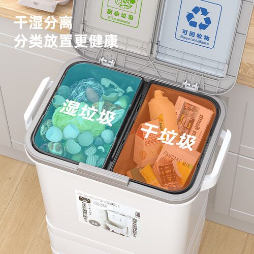 厨房垃圾桶家用带盖干湿分离厨余垃圾分类带盖双层大容量2024新款