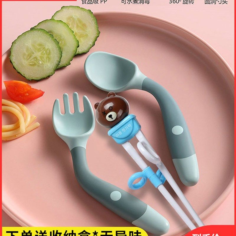 一岁宝宝婴儿勺子学吃训练吃饭筷子儿童辅食L勺23自主进食餐具套