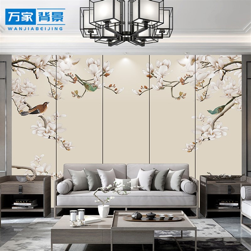 刺绣硬包背景墙客厅沙发卧室电视中式背景酒店床头壁画简约现代