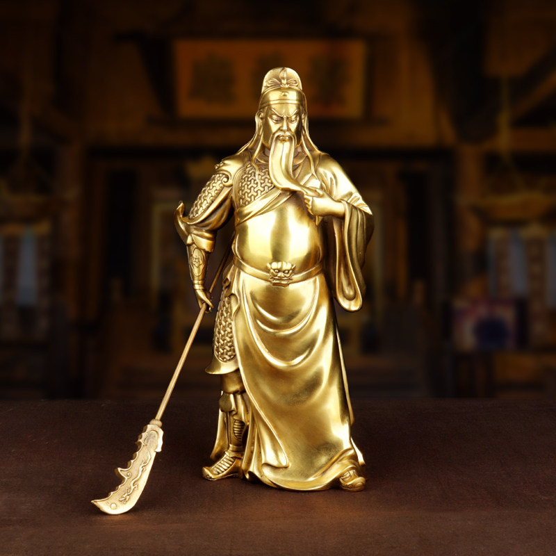 铜关公摆件客厅装饰品武财神关羽关二爷黄铜塑像武W圣乔迁开业礼