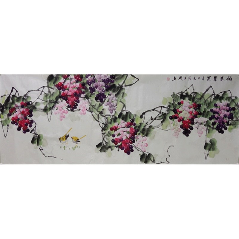 纯手绘国画小六尺写意葡萄硕果累累客厅挂画