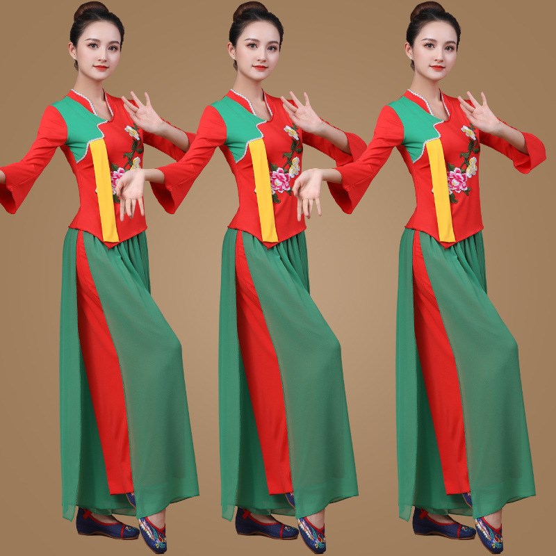 春夏广场舞服装新款套装古典雪纺秧歌G扇子伞舞表演演出舞蹈服装