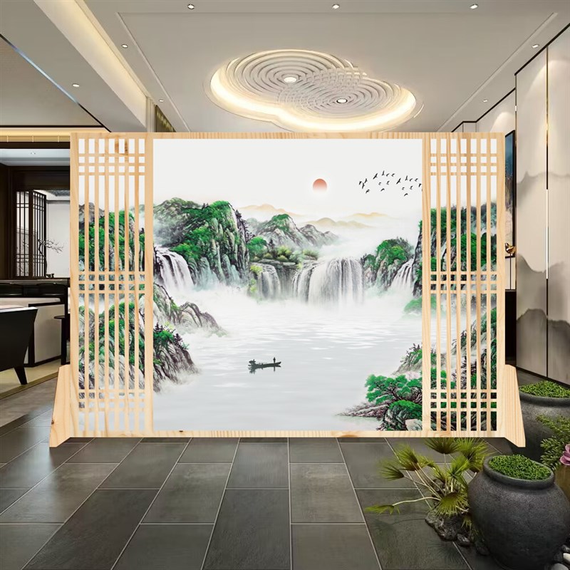 定制新中式中国风原木屏风隔断酒店办公室客厅卧室玄关移动折叠屏