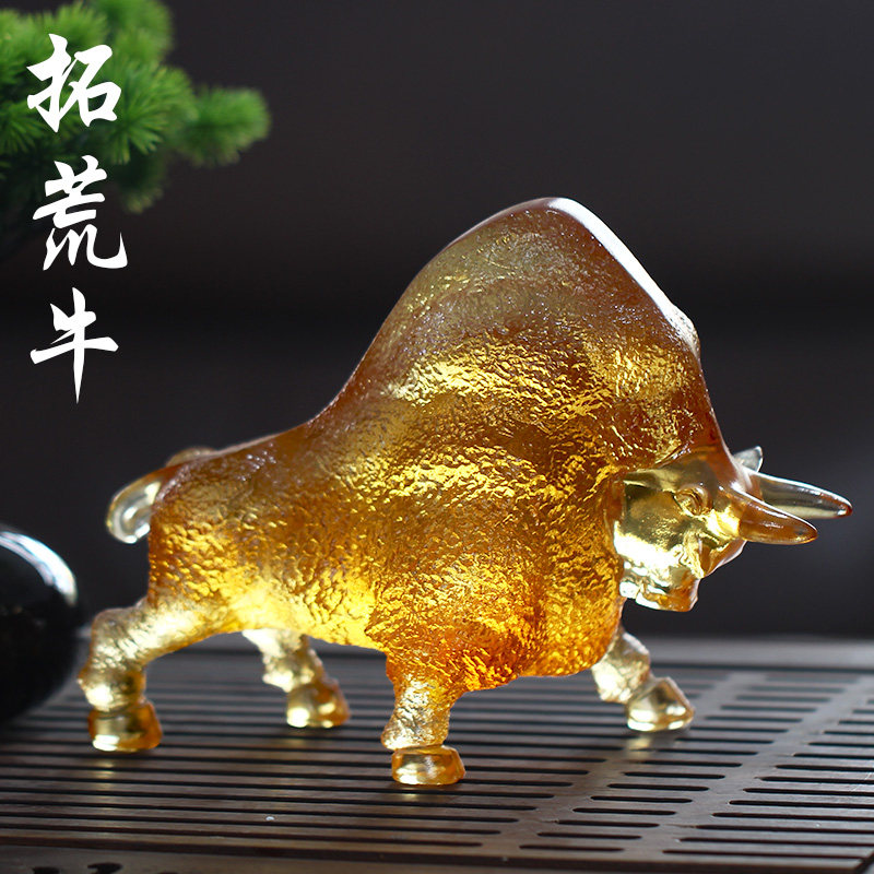 拓荒牛琉璃牛摆件居家客厅t商铺前台桌面摆放装饰商务亲朋国风送