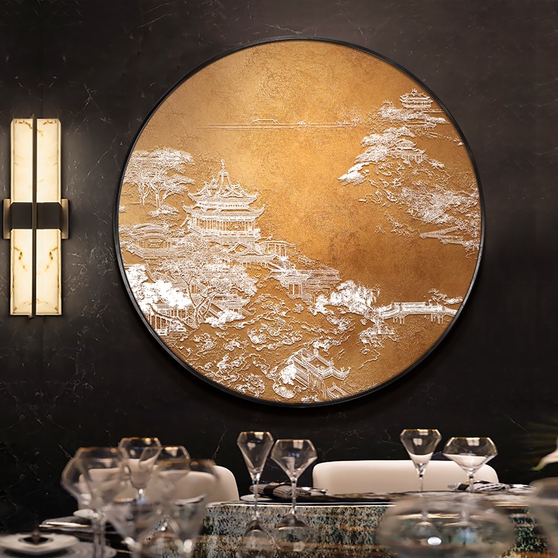 入户玄关装饰画新中式石竹图浮雕立体挂画办公室茶桌背景墙面壁画