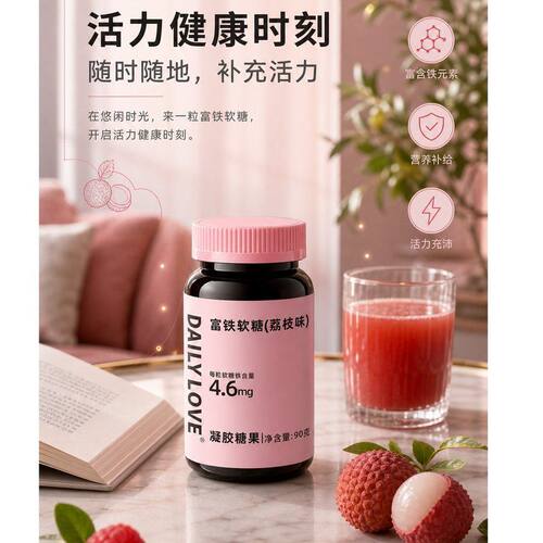 【数量加到4到手4瓶199】富铁软糖90g补铁健康荔枝味莓果味零食