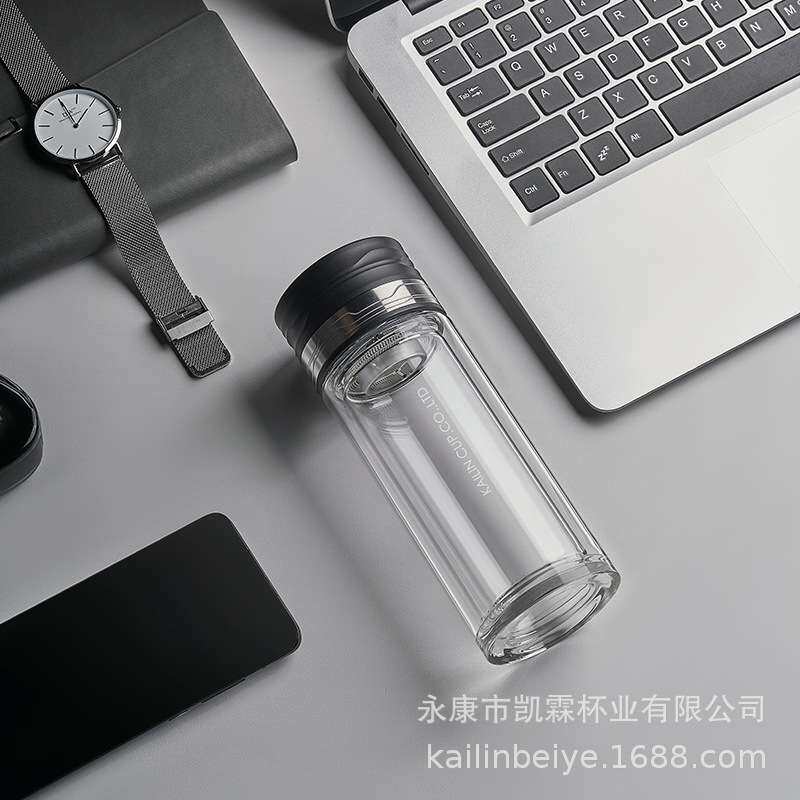 凯霖双层玻璃杯大容量水杯高端商务男士办公杯车载茶水分离泡茶杯