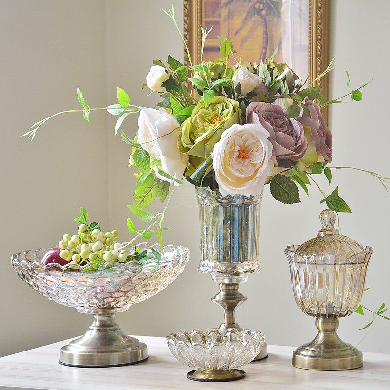 欧式样板房客厅书房玄关复古糖果盅烟灰缸水果盘做旧装饰花瓶摆件