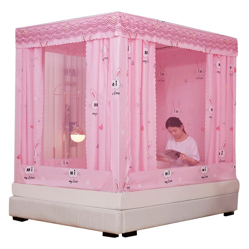 坐床式蒙古包蚊帐家用公主风遮光床帘一体式1.8m床全封闭拉链防尘