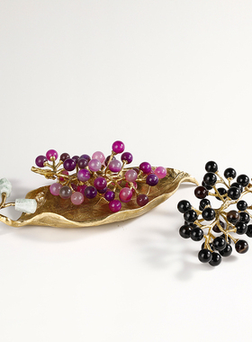 天然水晶石葡萄黄铜糖果盘客厅样板房茶几摆件轻奢风新年家居摆设