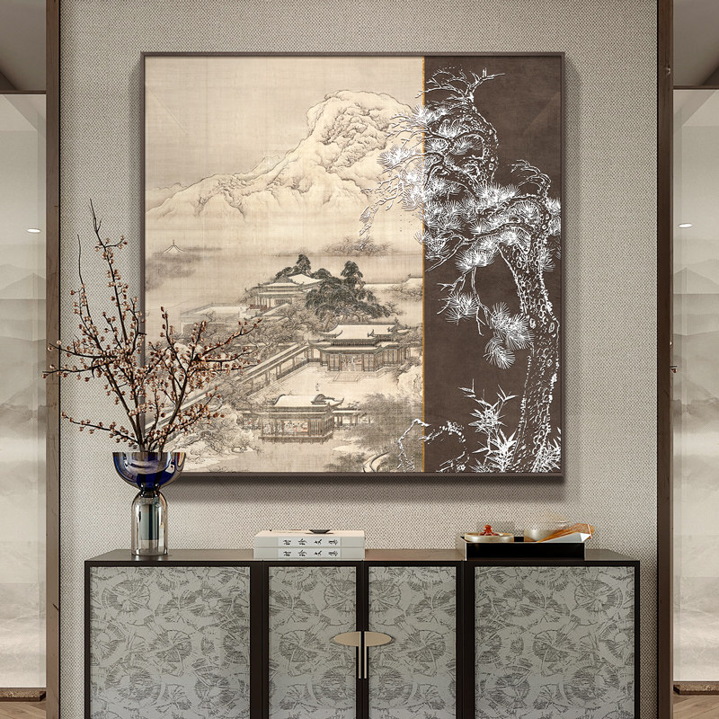 餐厅风景装饰画新中式入户玄关走廊过道挂饰背景墙壁挂画立体客厅
