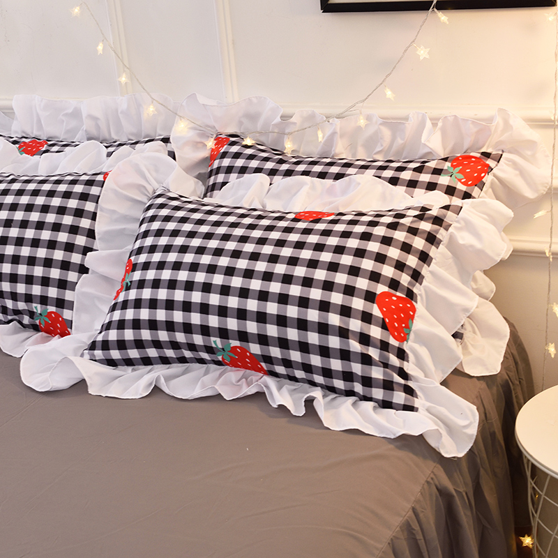 枕套单件一对装枕头套枕芯套学生枕宿舍枕单人枕外套花边荷叶边