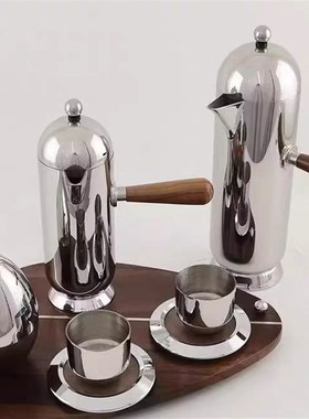 现代轻奢金属创意摩卡水壶套装样板间售楼处咖啡厅杯子托装饰摆件