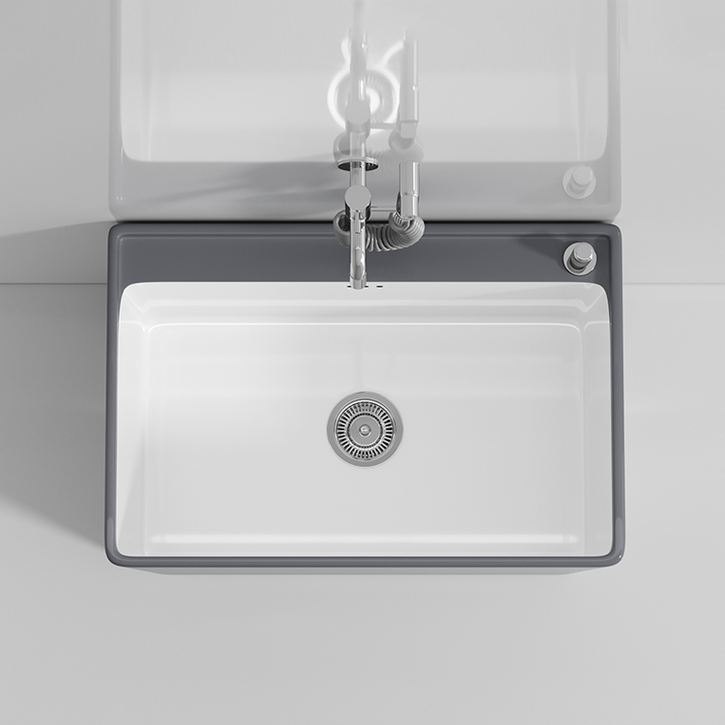 XORO拖把池家用阳台陶瓷墩布池卫生间长方形灰色拖布池落地式