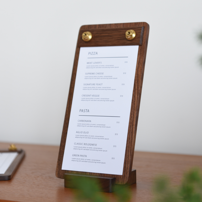 胡桃木菜单夹板立式 实木垫板a4板夹餐厅M餐桌木质收银账单买单夹