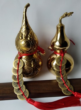 纯铜葫芦带叶开口家居饰品摆件六帝钱六乾钱五帝古铜钱装饰品挂件