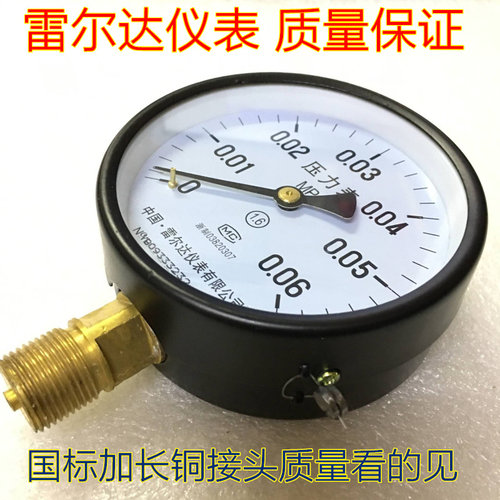 雷尔达60kpa压力表微压气压Y100普通压力表水压0.06mpaY-100正品