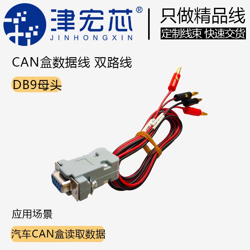 CAN转DB9 双路测试线 连接线 DB9母头 镀金香蕉头 针脚长度可定制