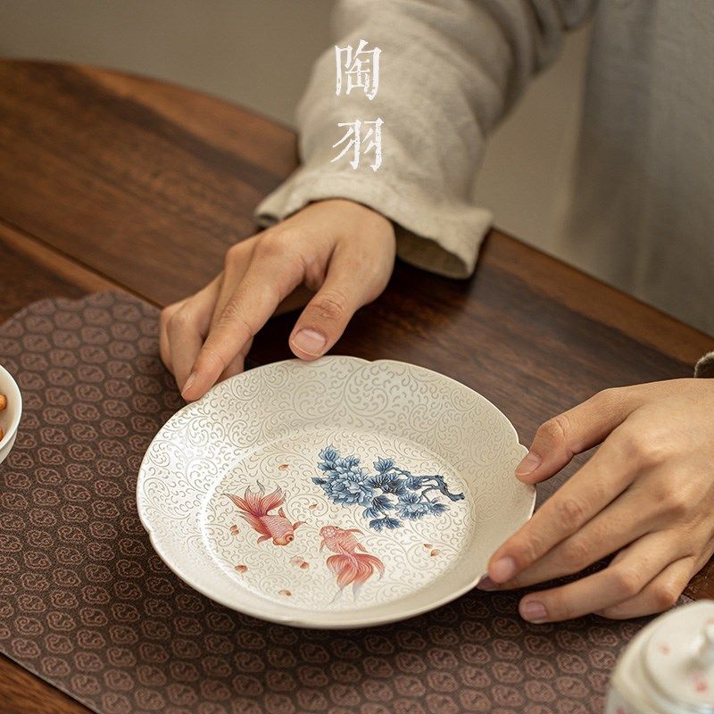 如鱼得水鎏银茶托壶承茶承功夫茶具干泡盘瓷包银壶托茶具茶道配件