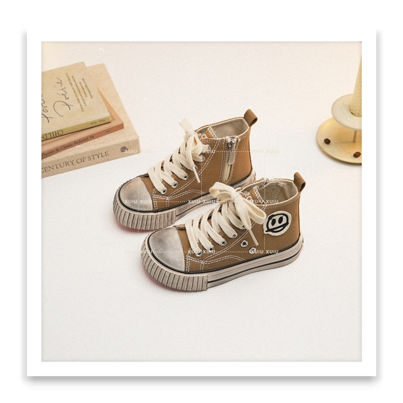 XUIU酷玩小子韩版脏脏儿童帆布滑板鞋春高帮侧拉链【温州鞋】