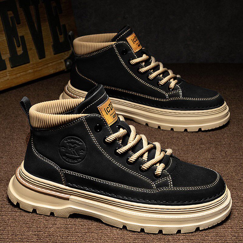秋季新款大码马丁靴男款工装板鞋休闲运动男鞋加绒高帮男士皮靴子