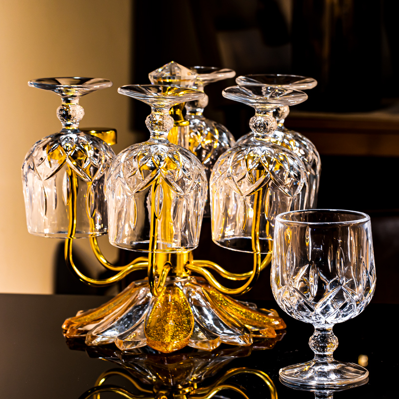 欧式水晶玻璃矮脚j红酒杯刻花白兰地杯家用洋酒杯套装轻奢酒具摆