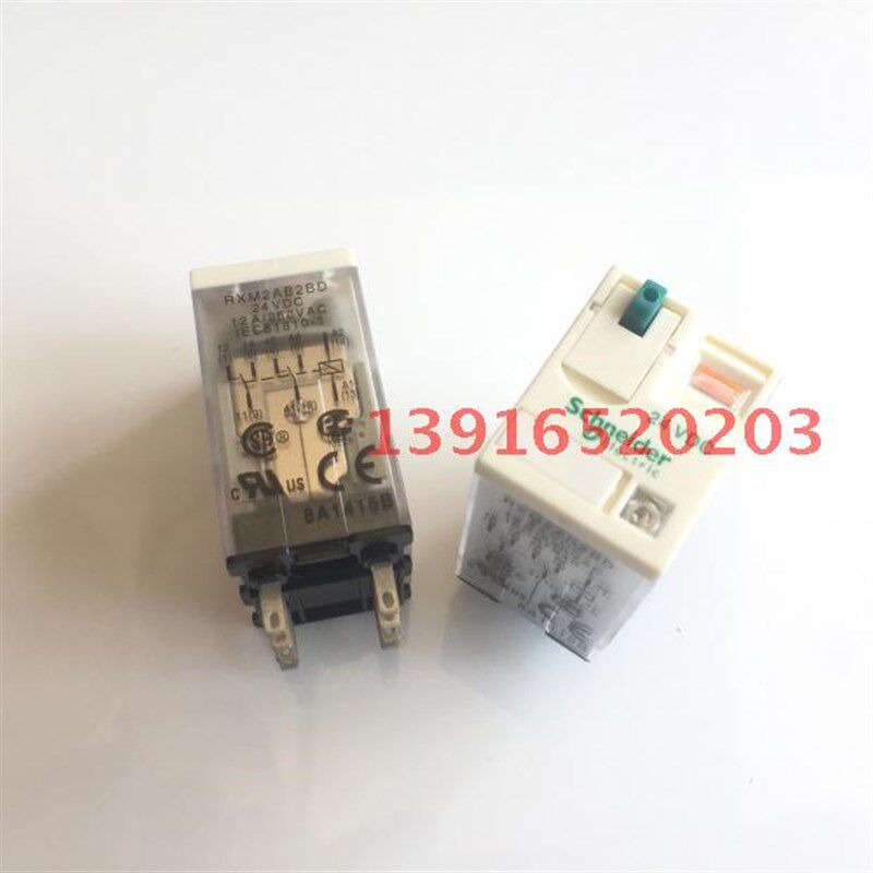 小型中间继电器RXM2AB2BD DC24V直流电磁继电器8脚带灯带手动测试