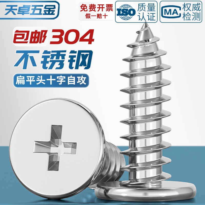 304不锈钢CA扁平头自攻螺丝钉大薄头子平头尖尾沉十字MM2M3M4M5M6