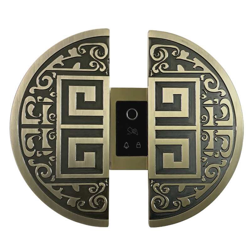 中式大门拉手古铜把手半圆铜门滑动推拉带指纹智能密码锁拉手