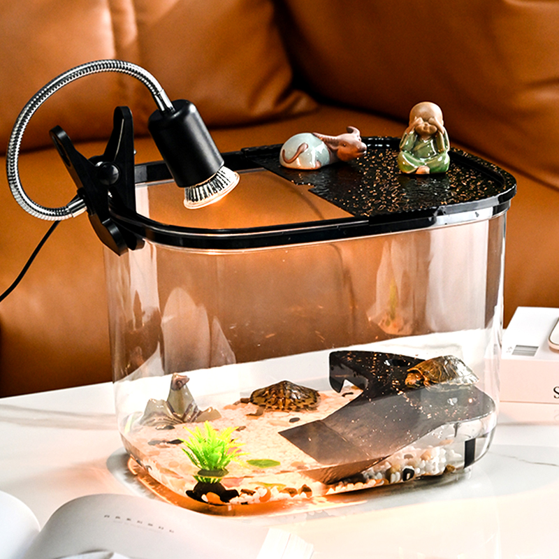 乌龟饲养缸生态i造景带晒台爬台塑料饲养箱小型别墅带盖龟缸小鱼