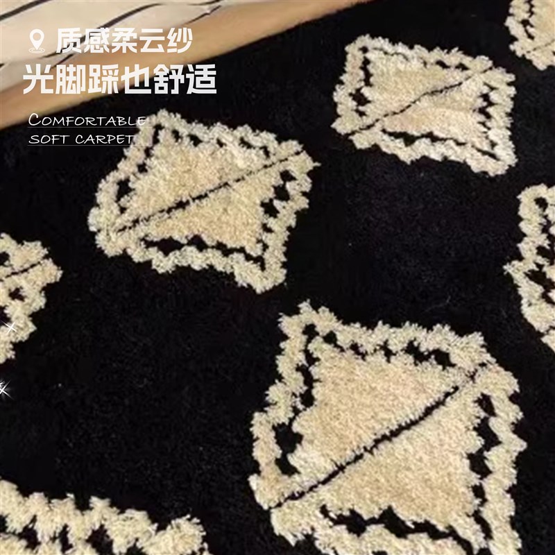 织己织物中古风植绒卧室客厅卧室装饰垫床边毯加厚地垫客厅地毯