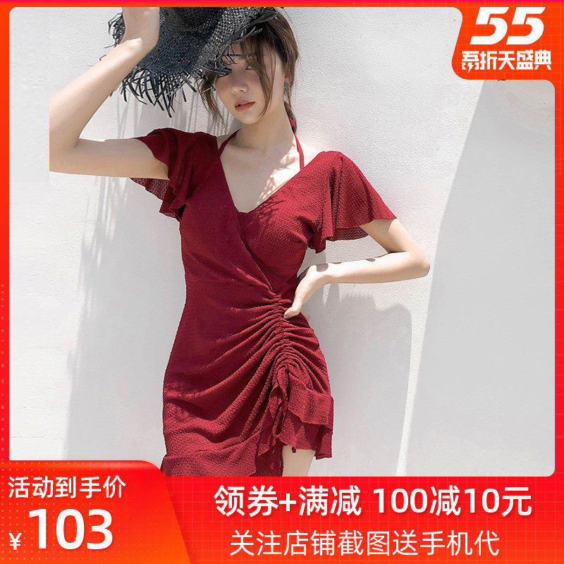 泳衣女仙女范遮肚显瘦韩国ins风B网红保守连体钢托聚拢温泉游泳衣