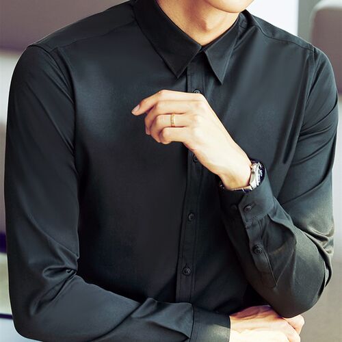 黑色衬衫男长袖商务正装韩版职业工作服新郎高级感2U024春装白衬