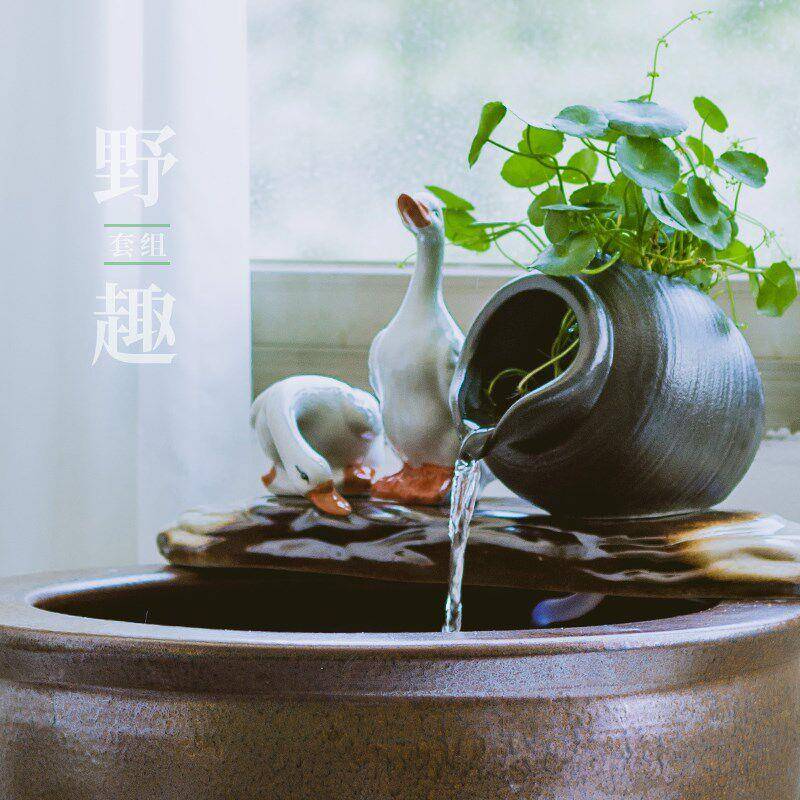 沼循环法流水陶瓷IOH罐种绿植摆件套组鱼缸装饰美化泽过系统滤古