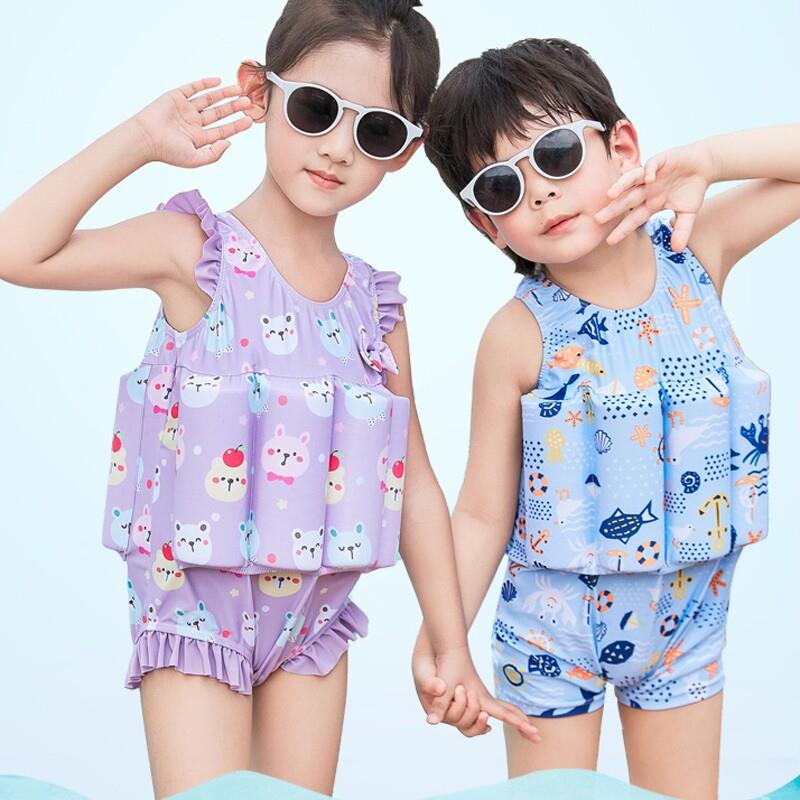 儿童浮力泳女男童游泳衣孩自带浮力中小衣宝宝连2023-074身漂浮泡