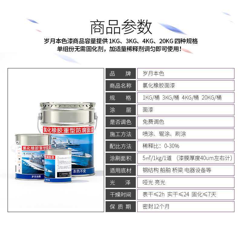 船舶专用油漆铁船底防腐防锈漆耐酸碱金属漆玻璃钢船氯化橡胶面漆