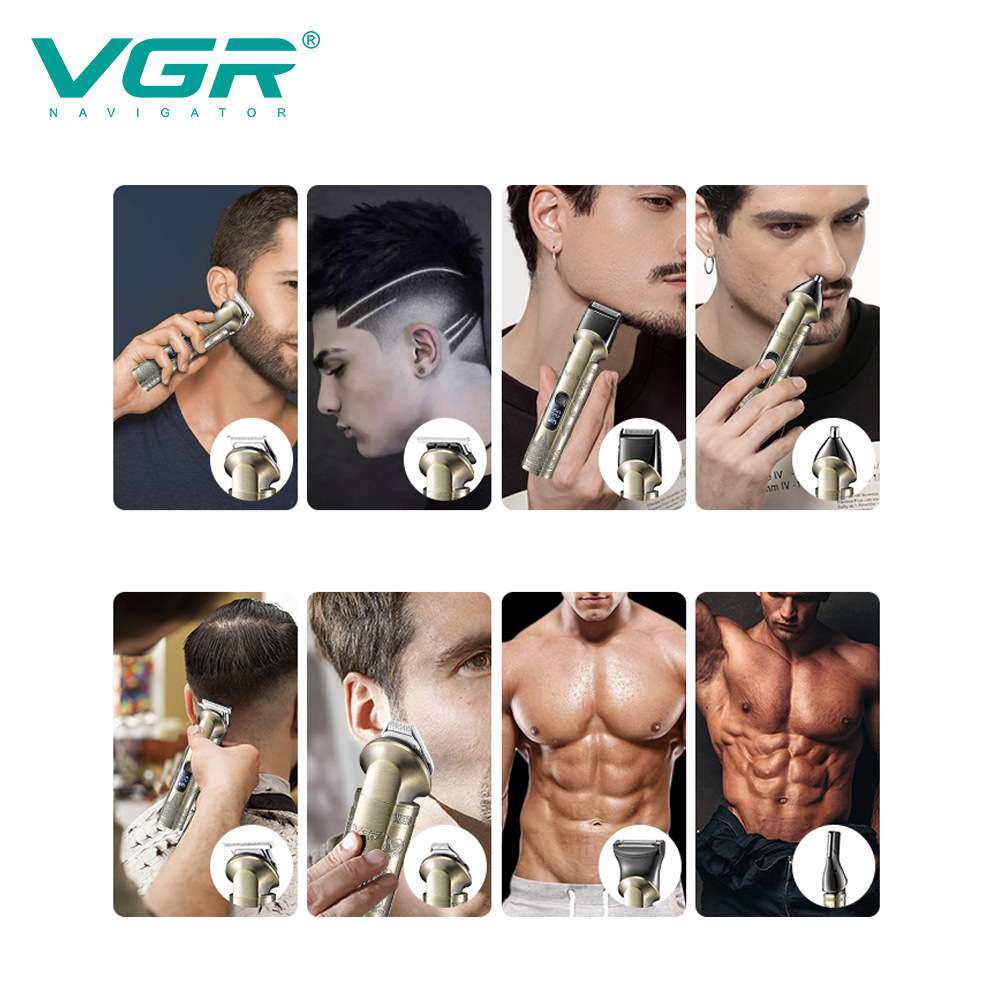 VGR110跨境套装八合一理发器家用男士油头雕刻推子鼻毛鬓发修剪器