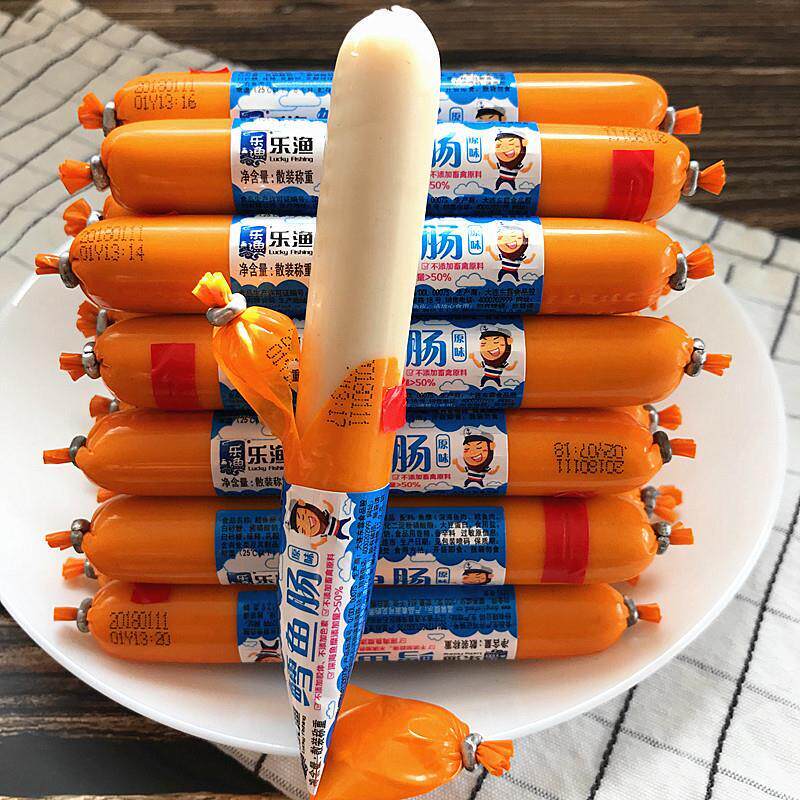 速发大连特产海鲜零食乐渔鳕鱼肠虾味鱼香肠海鲜鱼肉肠500g散